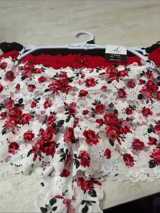 French Affair Other - Floral Lace Boyshort Panties in Red and White - Women Intimates. Three pair